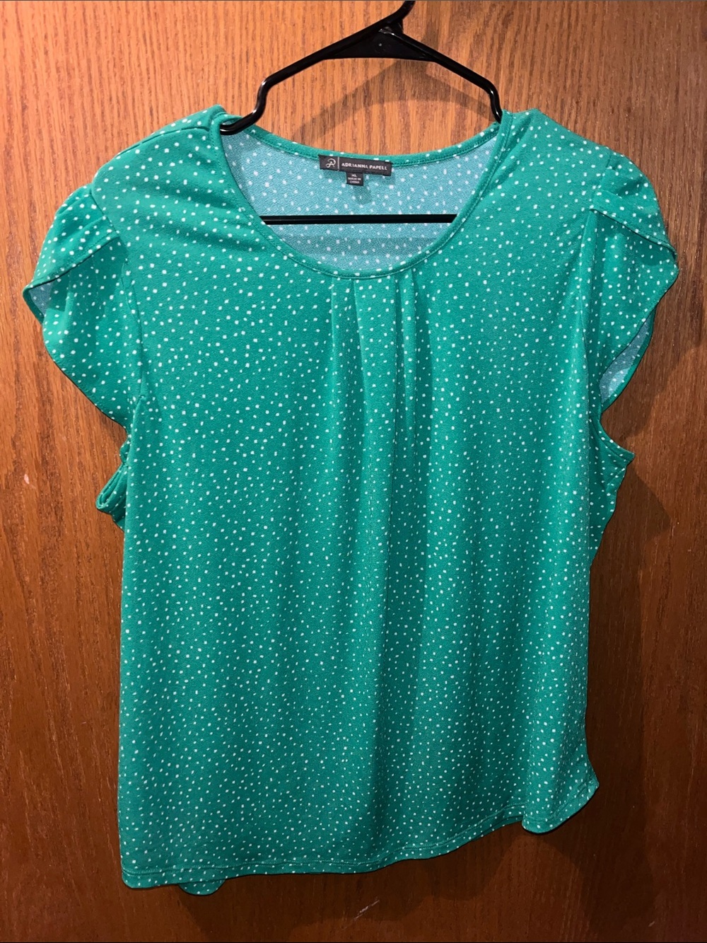 Adrianna Papell Teal Green Polka Dot Cap-Sleeve Blouse